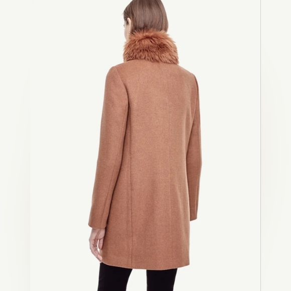 Ann Taylor Tan Wool Double Breasted Coat with Removable Fur Collar - Picture 7 of 9